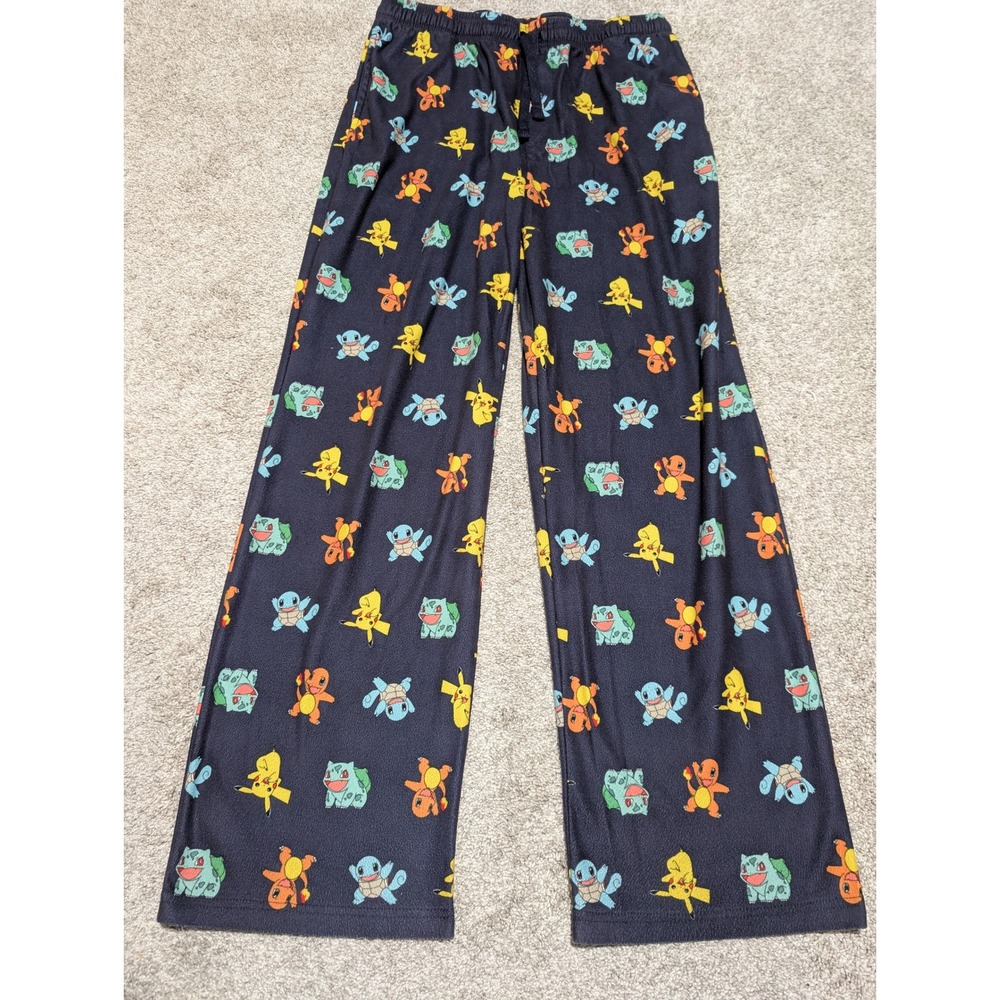 Pokemon Pajama Pants Mens XL Navy Blue Pikachu Charmander Fleece Lounge Bottoms